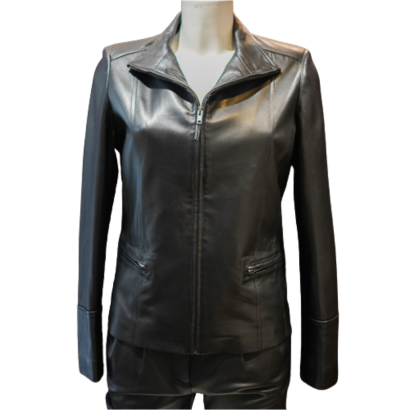 Blouson en Cuir d'agneau Noir "Bonnie"