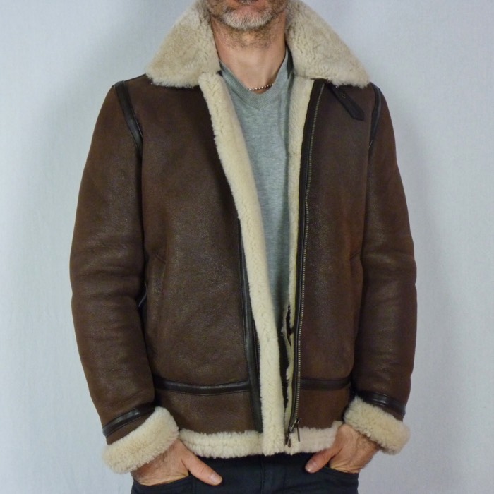 Bombardier marron en peau de mouton pour homme