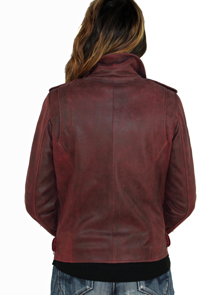 Blouson femme en cuir rouge craquelée nina – Image 3