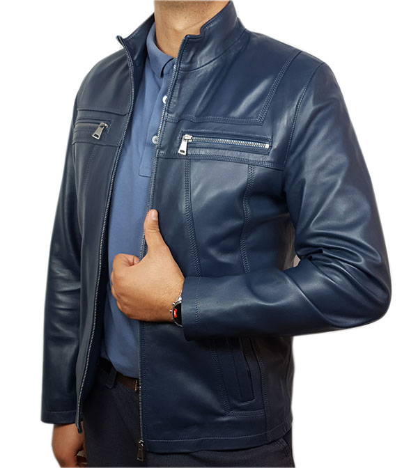 Blouson cuir bleu marine