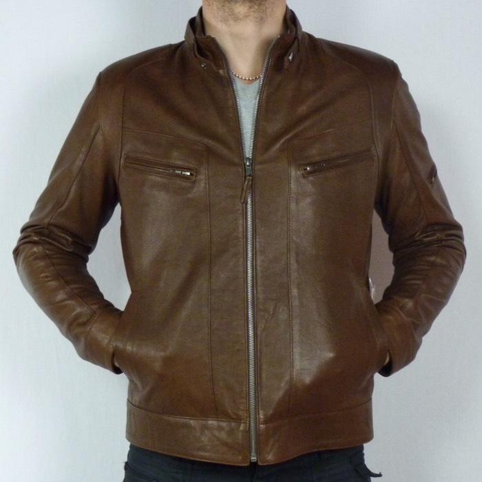 Blouson en Cuir Marron "Milano" Homme