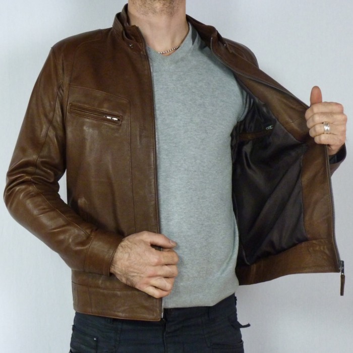 Blouson en Cuir Marron "Milano" Homme – Image 3