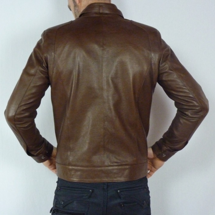 Blouson en Cuir Marron "Milano" Homme – Image 4