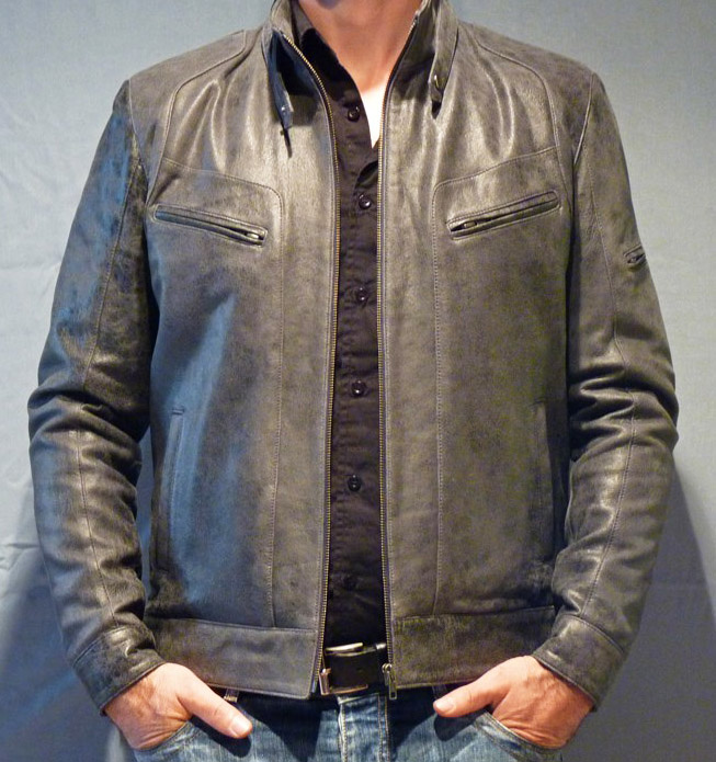 Blouson en Cuir Gris "Milano" Homme