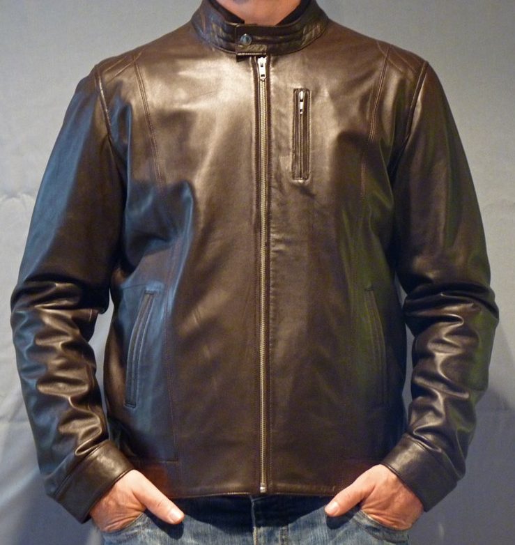 Blouson en cuir marron style moto pour homme – Image 2