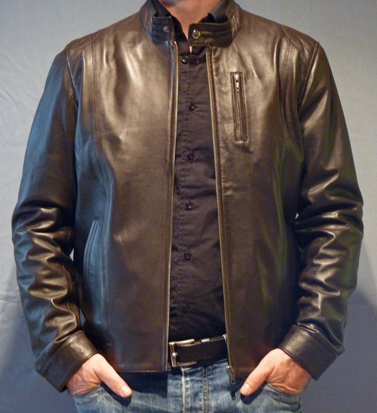 Blouson en cuir marron style moto pour homme – Image 3