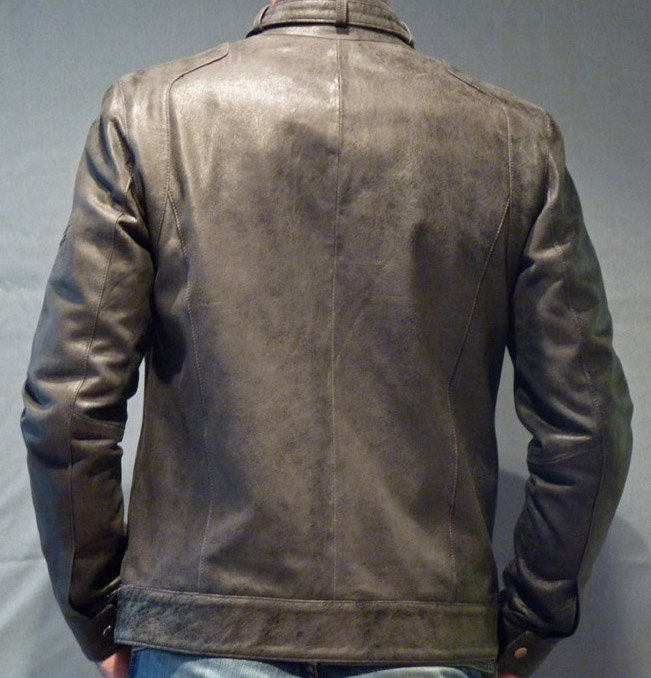 Blouson en Cuir Gris "Milano" Homme – Image 4