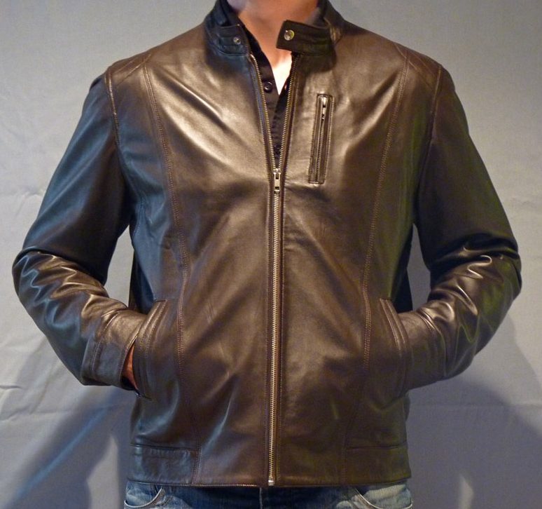 Blouson en cuir marron style moto pour homme