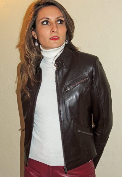 Blouson en cuir marron pour femme