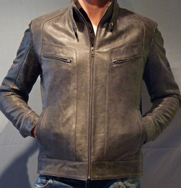 Blouson en Cuir Gris "Milano" Homme – Image 2