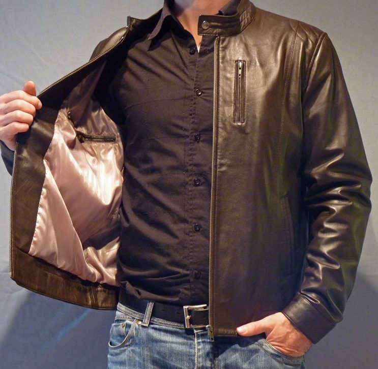Blouson en cuir marron style moto pour homme – Image 4