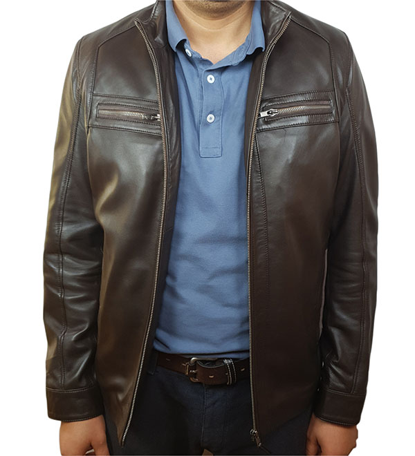 Blouson cuir agneau marron foncé