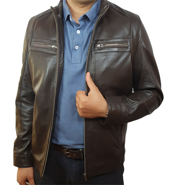 Blouson cuir agneau marron foncé – Image 2