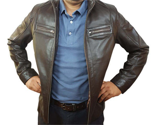 Blouson cuir agneau marron foncé – Image 3