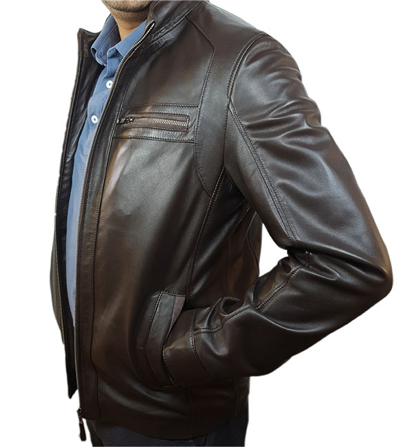 Blouson cuir agneau marron foncé – Image 4