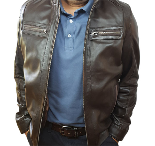 Blouson cuir agneau marron foncé – Image 6