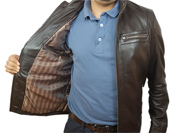 Blouson cuir agneau marron foncé – Image 7