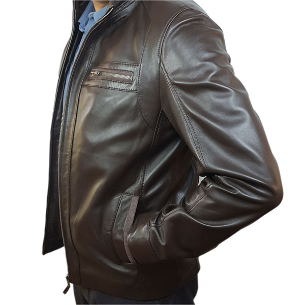 Blouson cuir agneau marron foncé – Image 8