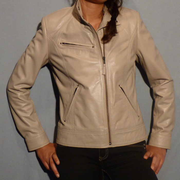 Blouson en cuir beige pour femme