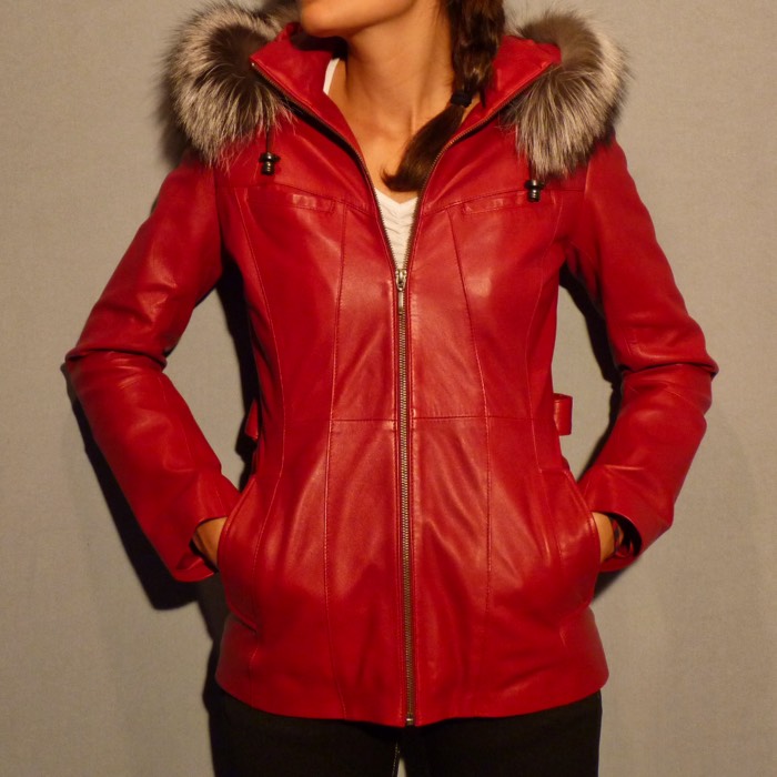 Veste femme en cuir agneau rouge hermès