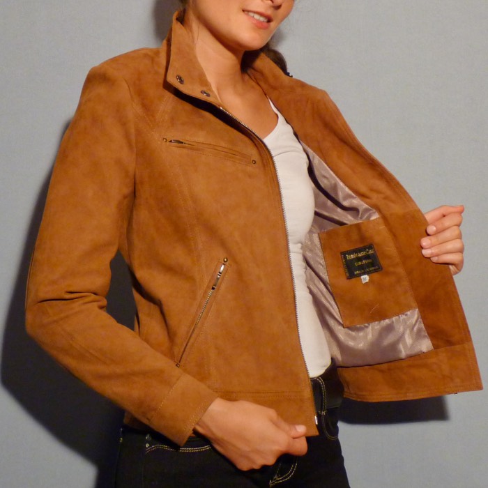 Blouson femme en daim noisette – Image 3