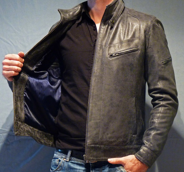 Blouson en Cuir Gris "Milano" Homme – Image 3