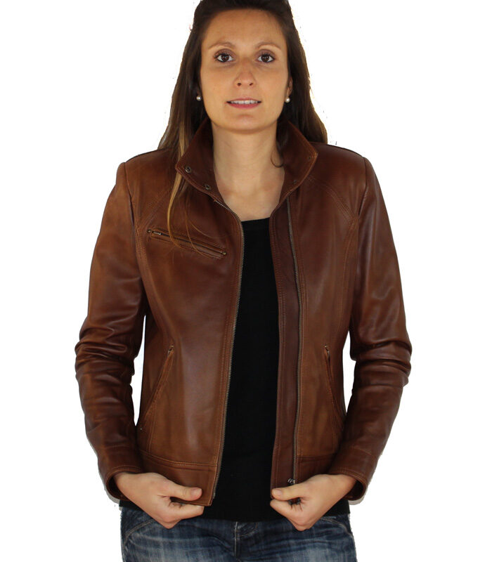 Blouson femme en cuir marron sabrina