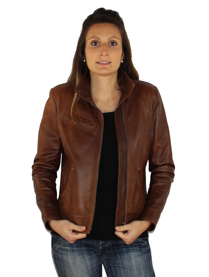 Blouson femme en cuir marron sabrina