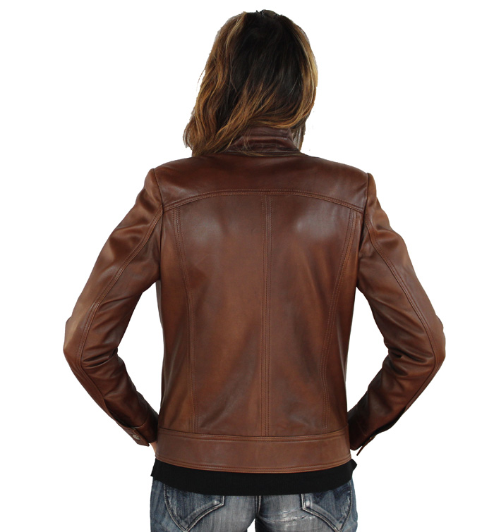 Blouson femme en cuir marron sabrina – Image 4