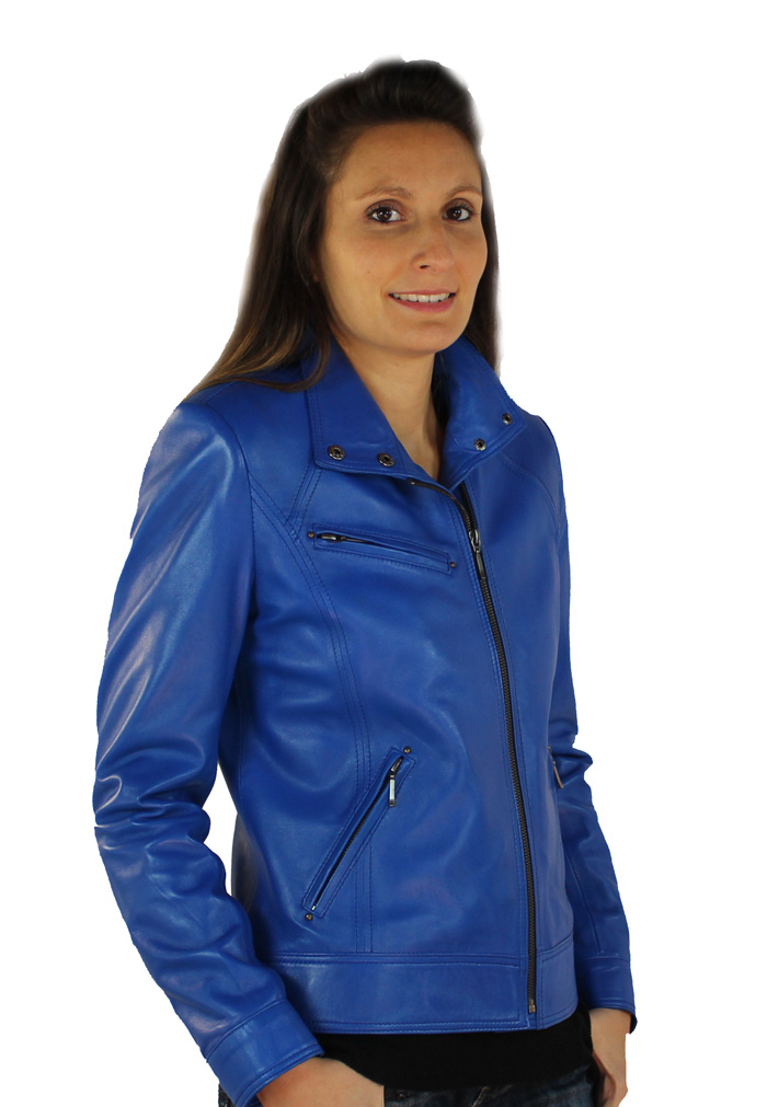 Blouson femme en cuir bleu sabrina – Image 3