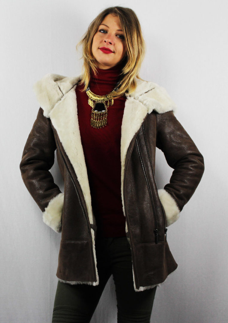Veste en mouton retourné marron vieilli pour femme
