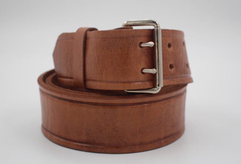 Ceinture en cuir double ardillon camel