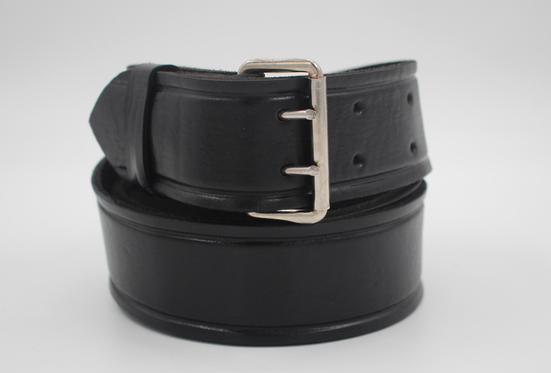 Ceinture en cuir double ardillon noir