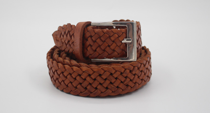 Ceinture en cuir tressée camel