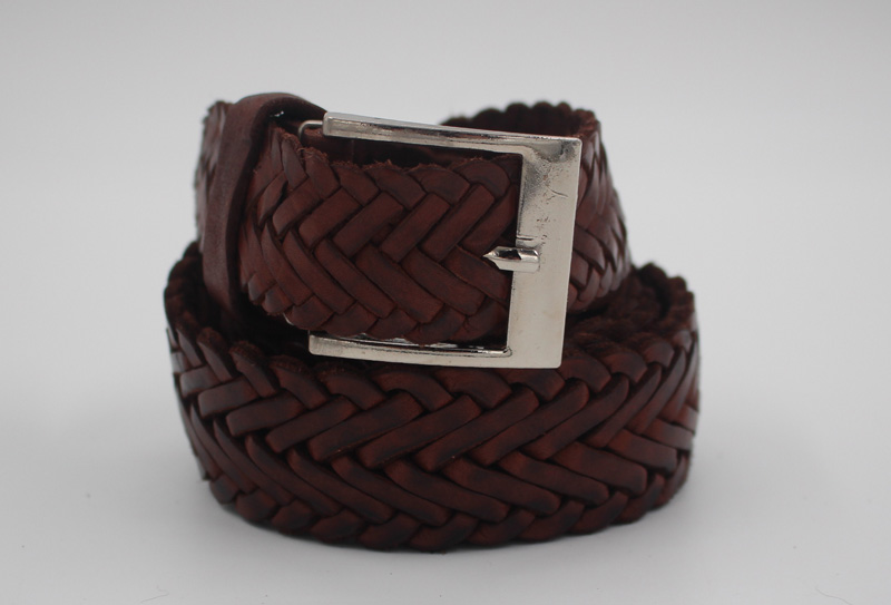 Ceinture en cuir tressée marron