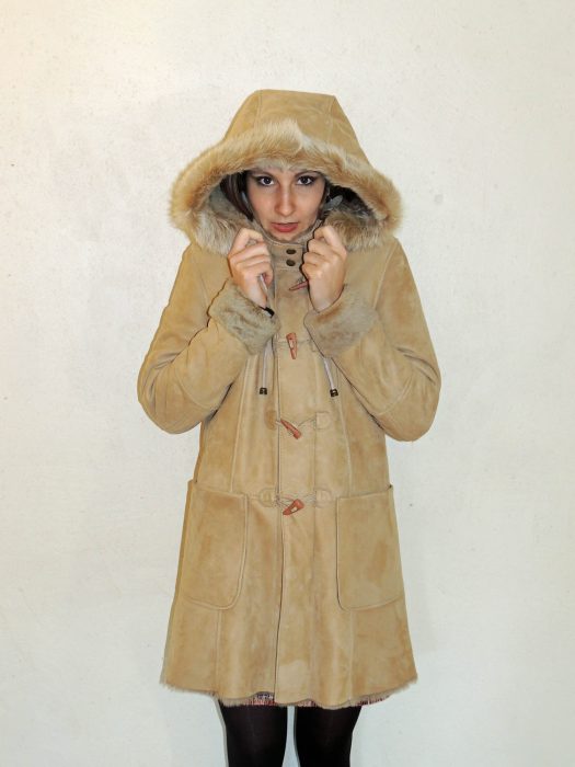 Duffle coat en mouton retourné beige pour femme