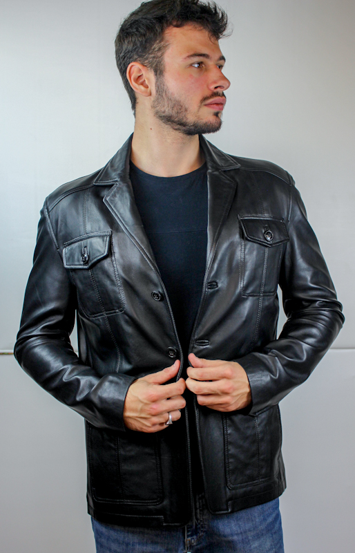 Veste en cuir dallas noir vue de face