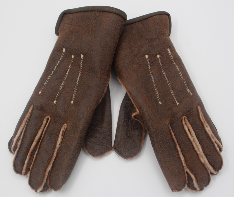 Gants en peau lainée marron