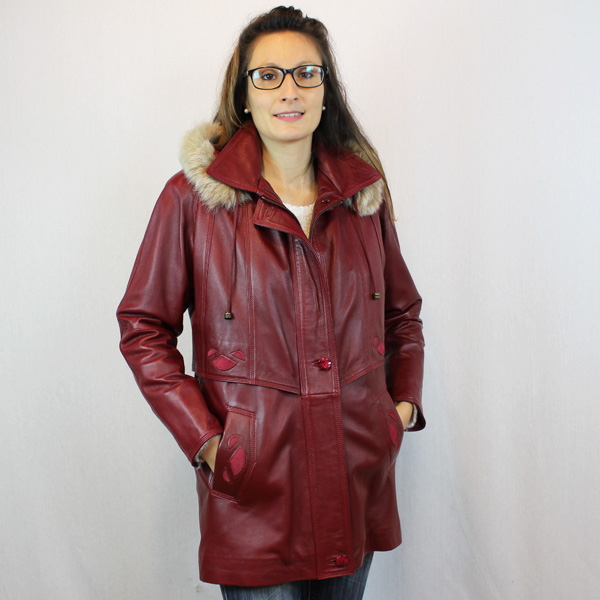Manteau en cuir agneau rouge hermes pour femme