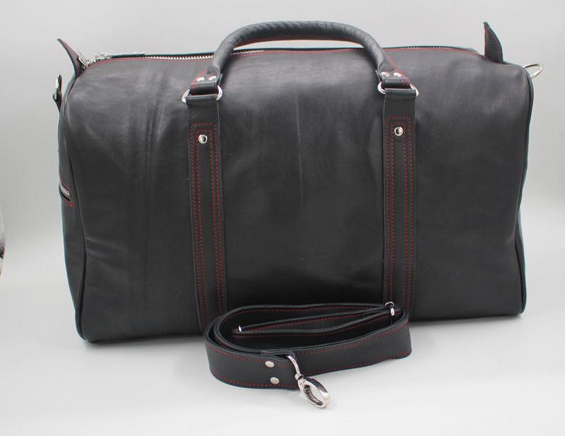 Sac de voyage en Cuir - Noir surpiquer rouge - Grand format