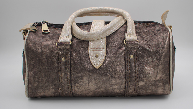 Sac de voyage en Cuir - Taupe et argenté - Petit Format – Image 3