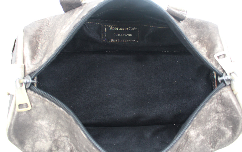 Sac de voyage en Cuir - Taupe et argenté - Petit Format – Image 4