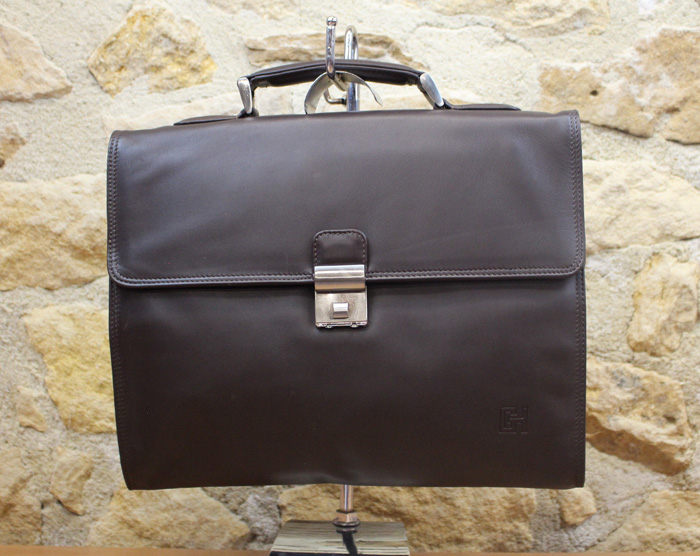 Porte-documents en cuir marron foncé
