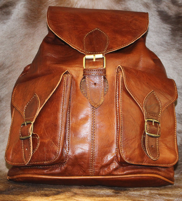 Sac à dos en cuir marron cognac