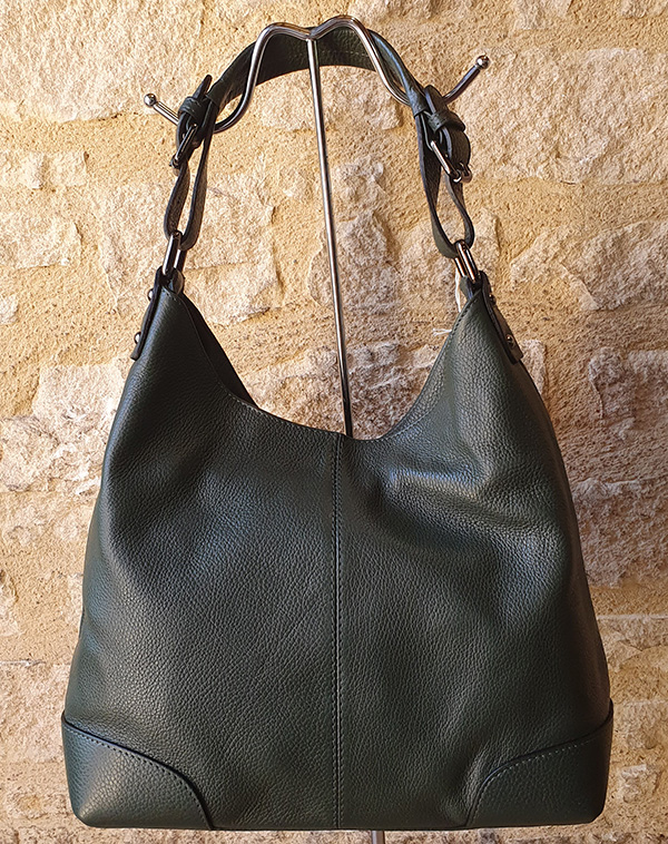 Sac à main cuir grainé vert foncé