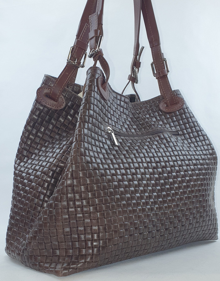 Sac à main en cuir marron tressé – Image 4