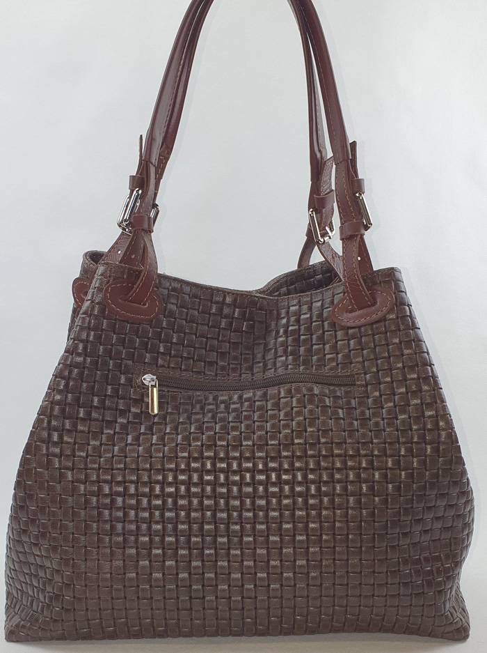 Sac à main en cuir marron tressé – Image 3