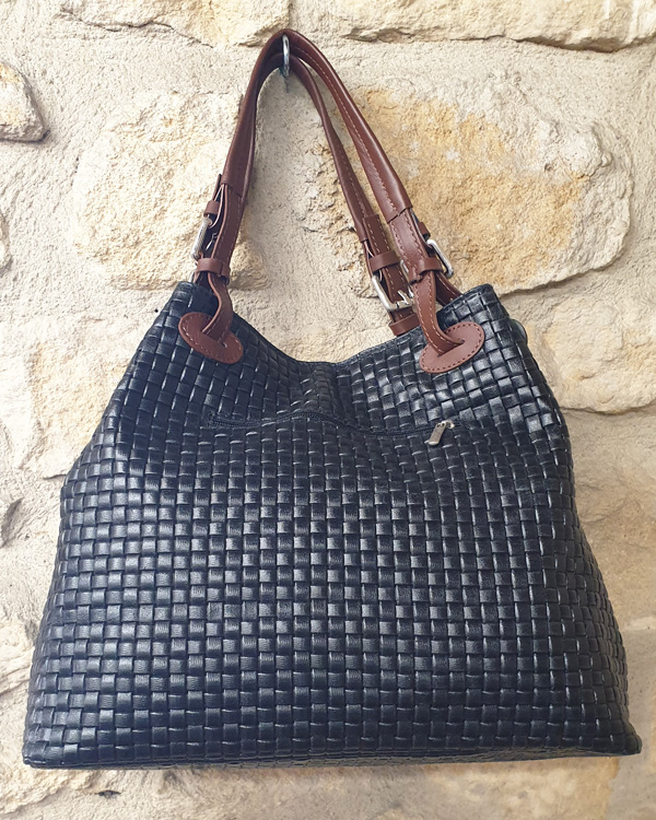 Sac à main en cuir tressé noir – Image 3