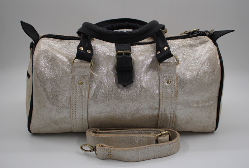 Sac de voyage en Cuir - argenté finition noir- petit format