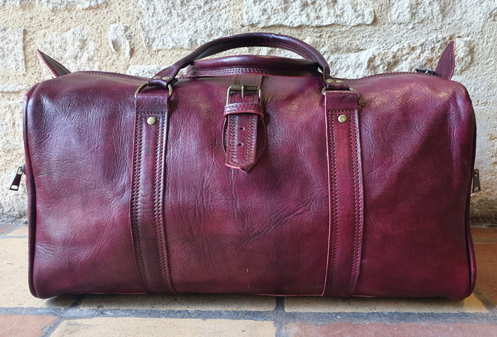 Sac de voyage en cuir vachette naturel rouge foncé avec doublure solide pour week-end et voyage de coutre durée